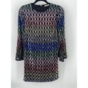 Alice + Olivia Dress Women 0 Thym Rainbow Beaded Sequin Shift Party Lined Formal